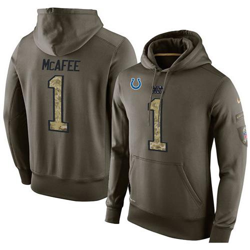 NFL Men's Nike Indianapolis Colts #1 Pat McAfee Stitched Green Olive Salute To Service KO Performance Hoodie - Click Image to Close